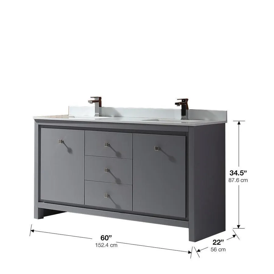OVE Decors Kevin 60-in Pebble Gray Double Sink Bathroom Vanity with Pure White Cultured Marble Top, photo 6 of 10