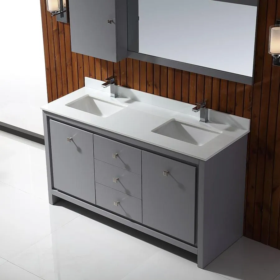 OVE Decors Kevin 60-in Pebble Gray Double Sink Bathroom Vanity with Pure White Cultured Marble Top, photo 8 of 10