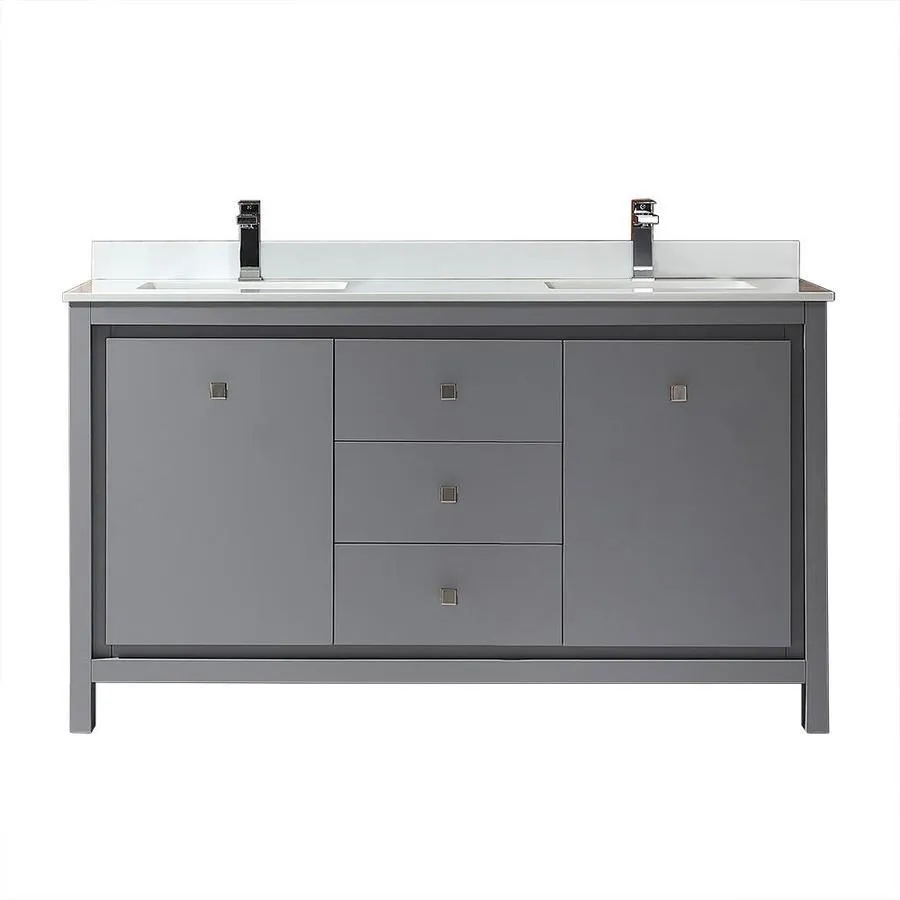 OVE Decors Kevin 60-in Pebble Gray Double Sink Bathroom Vanity with Pure White Cultured Marble Top, photo 9 of 10