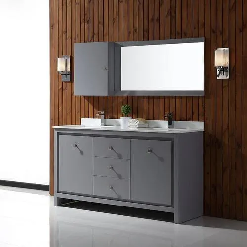OVE Decors Kevin 60-in Pebble Gray Double Sink Bathroom Vanity with Pure White Cultured Marble Top, photo 10 of 10