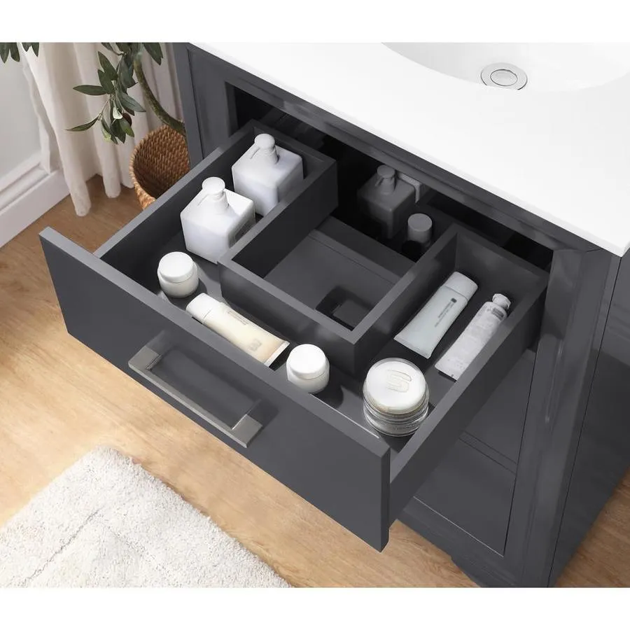 OVE Decors Floyd 24-in Dark Charcoal Single Sink Bathroom Vanity with White Cultured Marble Top, photo 3 of 10