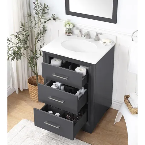 Floyd 24-in Dark Charcoal Single Sink Bathroom Vanity with White Cultured Marble Top