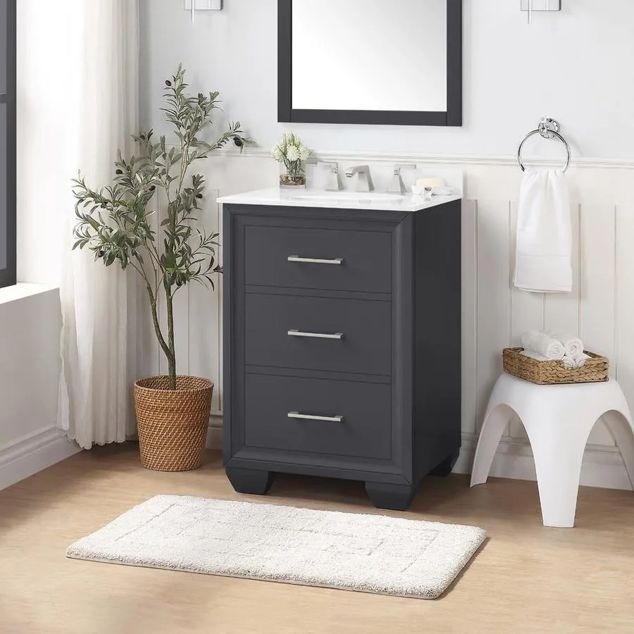 OVE Decors Floyd 24-in Dark Charcoal Single Sink Bathroom Vanity with White Cultured Marble Top, photo 7 of 10