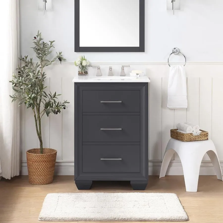 OVE Decors Floyd 24-in Dark Charcoal Single Sink Bathroom Vanity with White Cultured Marble Top, photo 8 of 10