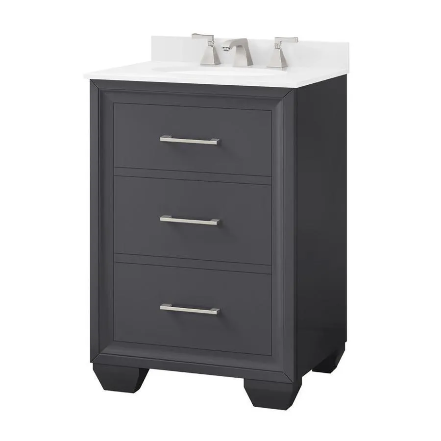 OVE Decors Floyd 24-in Dark Charcoal Single Sink Bathroom Vanity with White Cultured Marble Top, photo 9 of 10