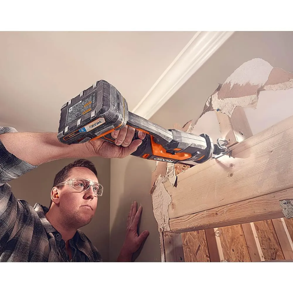 RIDGID 18-Volt OCTANE Cordless Brushless One-Handed Reciprocating Saw with 18-Volt Lithium-Ion 2.0 Ah Battery and Charger Kit, photo 12 of 14