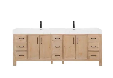León 84 in wide · 22 in deep · 34 in high Double Sink Bath Vanity in Fir Wood Brown with White Composite Stone Top