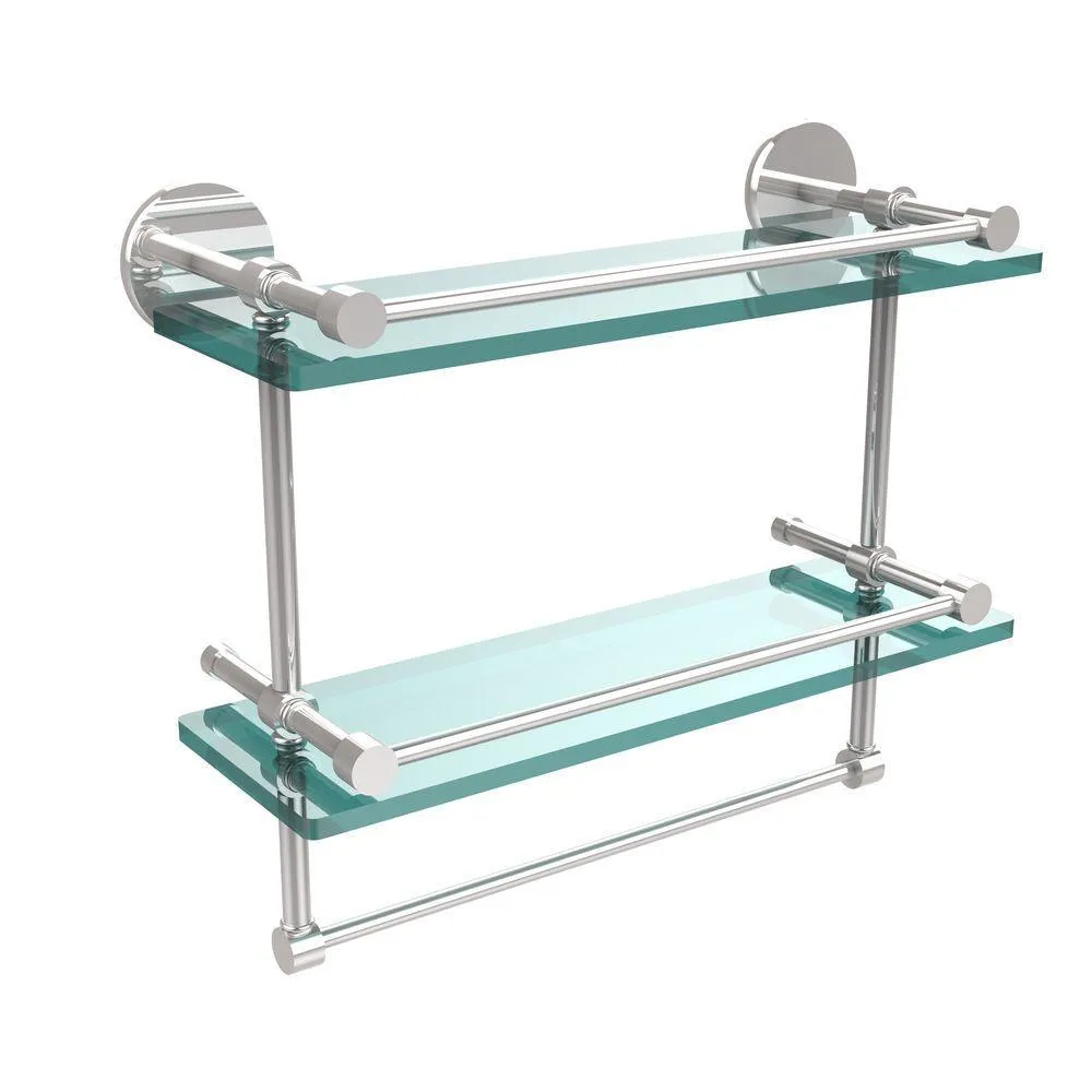 Allied Brass 16 in. L x 12 in. H x 5 in. W 2-Tier Gallery Clear Glass Bathroom Shelf with Towel Bar in Matte Black, photo 10 of 14
