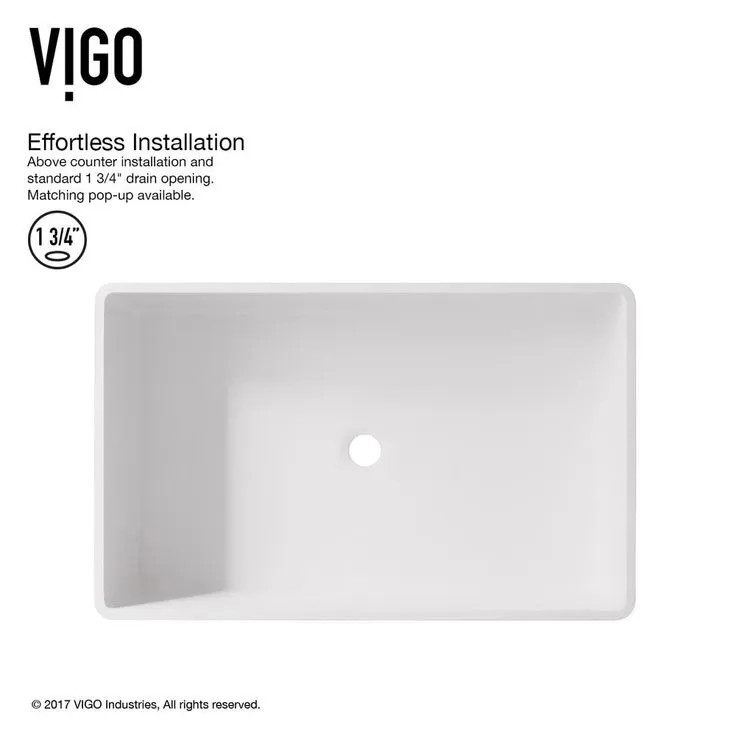 VIGO Magnolia Handmade Countertop White Matte Stone Rectangle Vessel Bathroom Sink in Matte White, photo 10 of 10