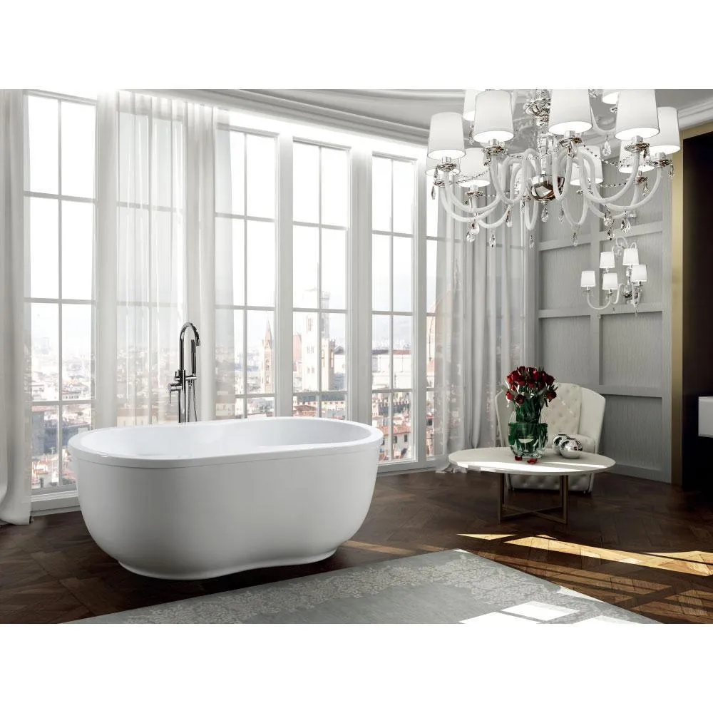 Brescia 65.04 in. Acrylic Flatbottom Non-Whirlpool Freestanding Bathtub in Glossy White, photo 4 of 4