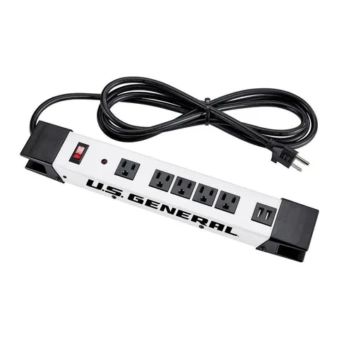 5-Outlet Magnetic Power Strip with Metal Housing and 2 USB Ports, White