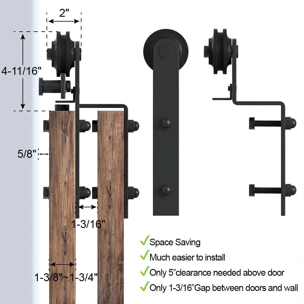 WINSOON 13 ft./156 in. Single Track Bypass Sliding Barn Door Hardware Kit for Double Doors Low Ceiling, photo 7 of 7