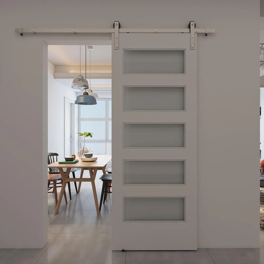 Colonial Elegance Doors 33 in. x 84 in. Unfinished Clear Pine 5-Lite Frosted Interior Barn Door Slab, photo 2 of 3