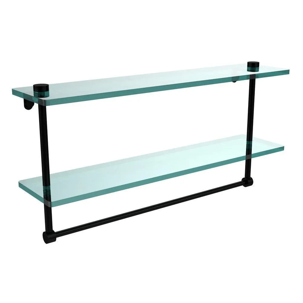22 in. L x 12 in. H x 5 in. W 2-Tier Clear Glass Bathroom Shelf with Towel Bar in Oil Rubbed Bronze, photo 8 of 15