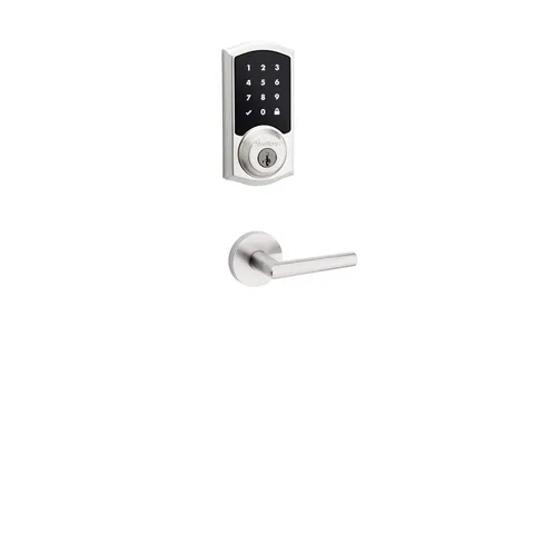 Premis Touchscreen Smart Lock Satin Nickel Single Cylinder Electronic Deadbolt featuring Milan Hall/Closet Lever