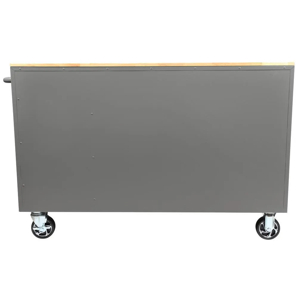 56 in. W x 24.5 in. D 5-Drawer 1-Door Tool Chest Mobile Workbench with Solid Wood Top in Matte Gray, photo 6 of 20