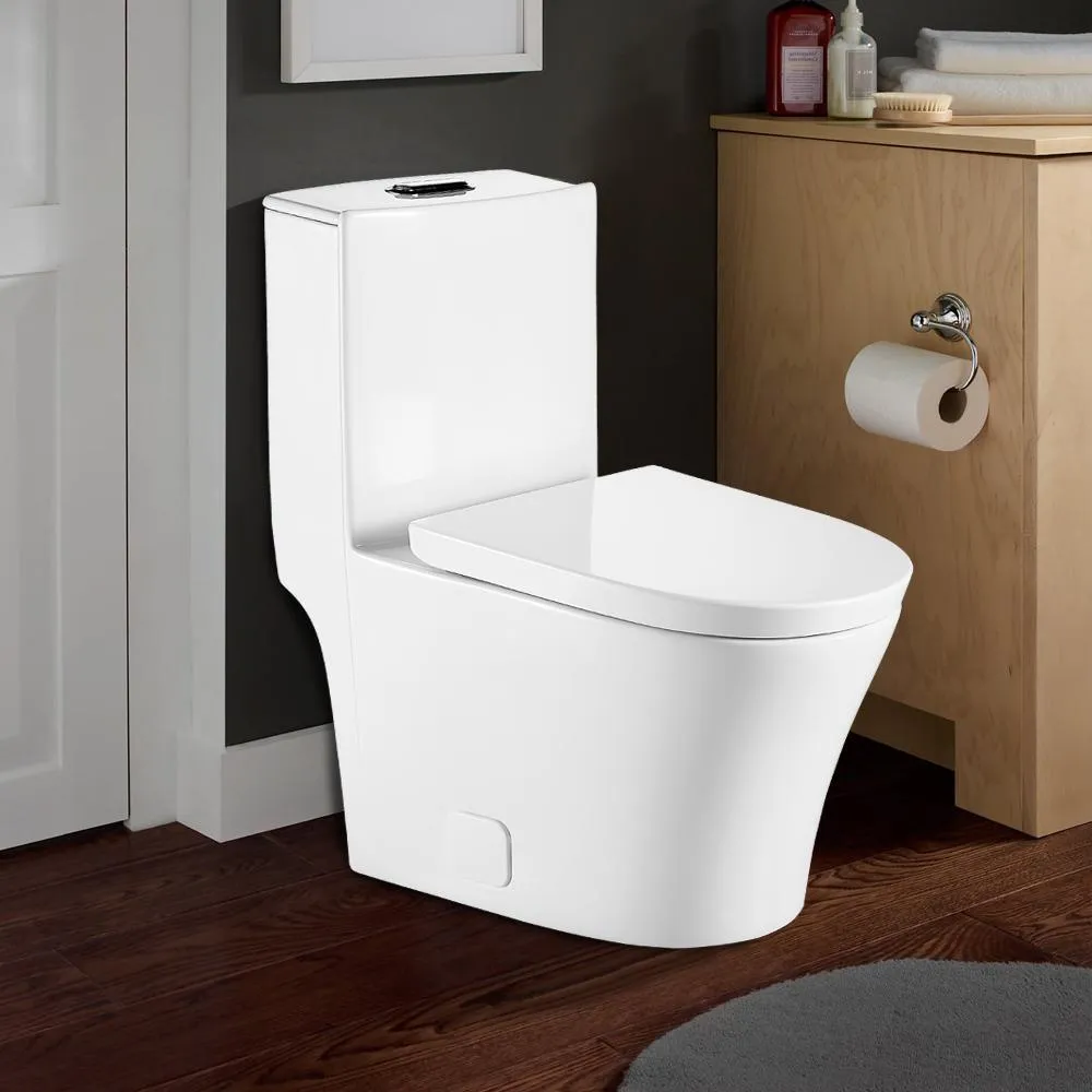 12 in. Rough-In 1-Piece 0.88/1.28 GPF Dual Flush Round Toilet in White, Seat Included, photo 3 of 3