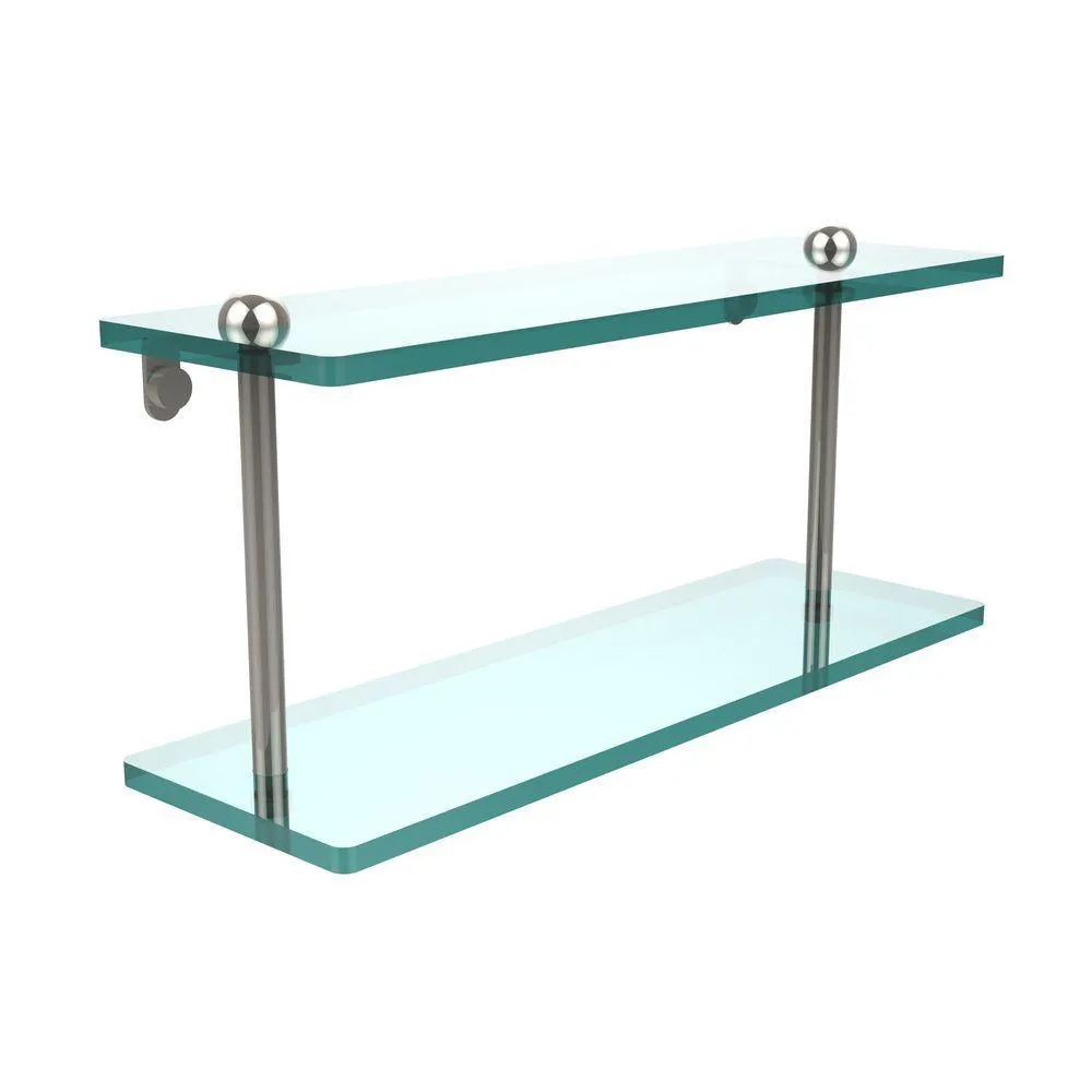 Allied Brass 16 in. L x 8 in. H x 5 in. W 2-Tier Clear Glass Bathroom Shelf in Polished Chrome, photo 7 of 14