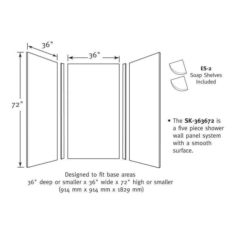 36 in. x 36 in. x 72 in. 3-Piece Easy Up Adhesive Alcove Shower Surround in White, photo 2 of 3