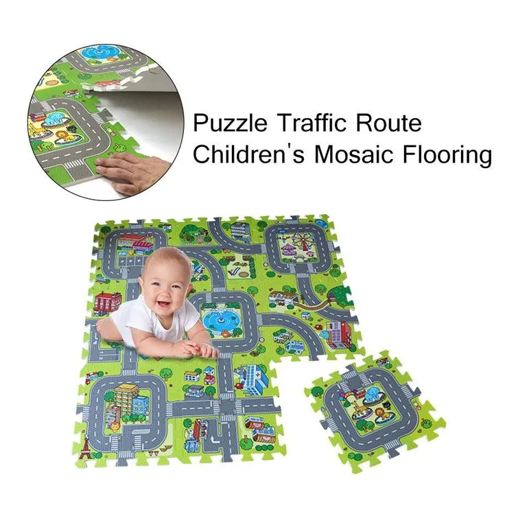 Traffic Play Mat Puzzle Foam Interlocking Tiles Kids Road Traffic Play Rug Children Educational Playmat Rug Baby Play Set Mat, photo 2 of 7