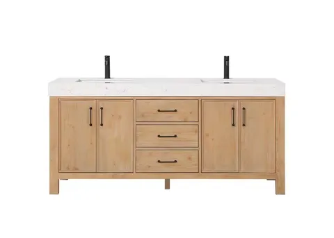 León 72 in wide · 22 in deep · 34 in high Double Sink Bath Vanity in Fir Wood Brown with White Composite Stone Top