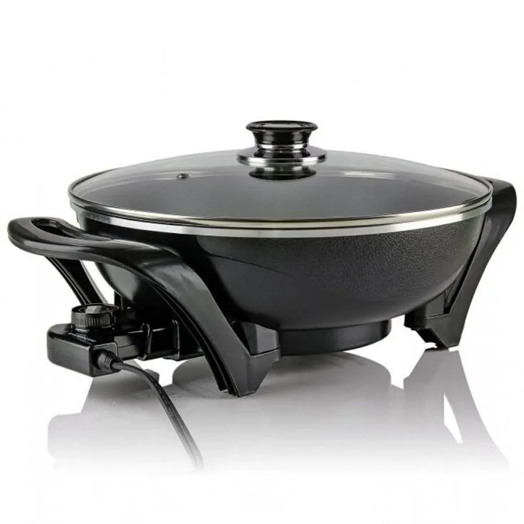 13 In. Black Non-Stick Electric Skillet with Aluminum Body Adjustable Temperature Controller Tempered Glass Cover, photo 9 of 10