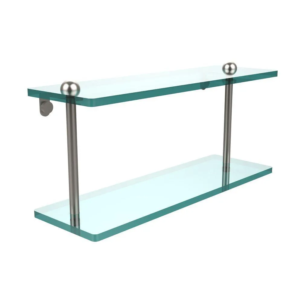 Allied Brass 16 in. L x 8 in. H x 5 in. W 2-Tier Clear Glass Bathroom Shelf in Polished Chrome, photo 5 of 14