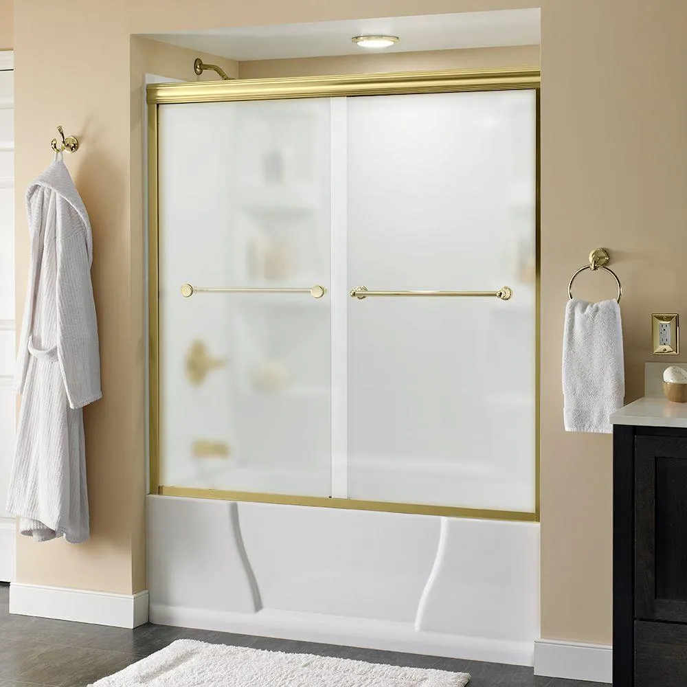 Crestfield 60 in. x 58-1/8 in. Semi-Frameless Traditional Sliding Bathtub Door in Bronze with Transition Glass, photo 54 of 67