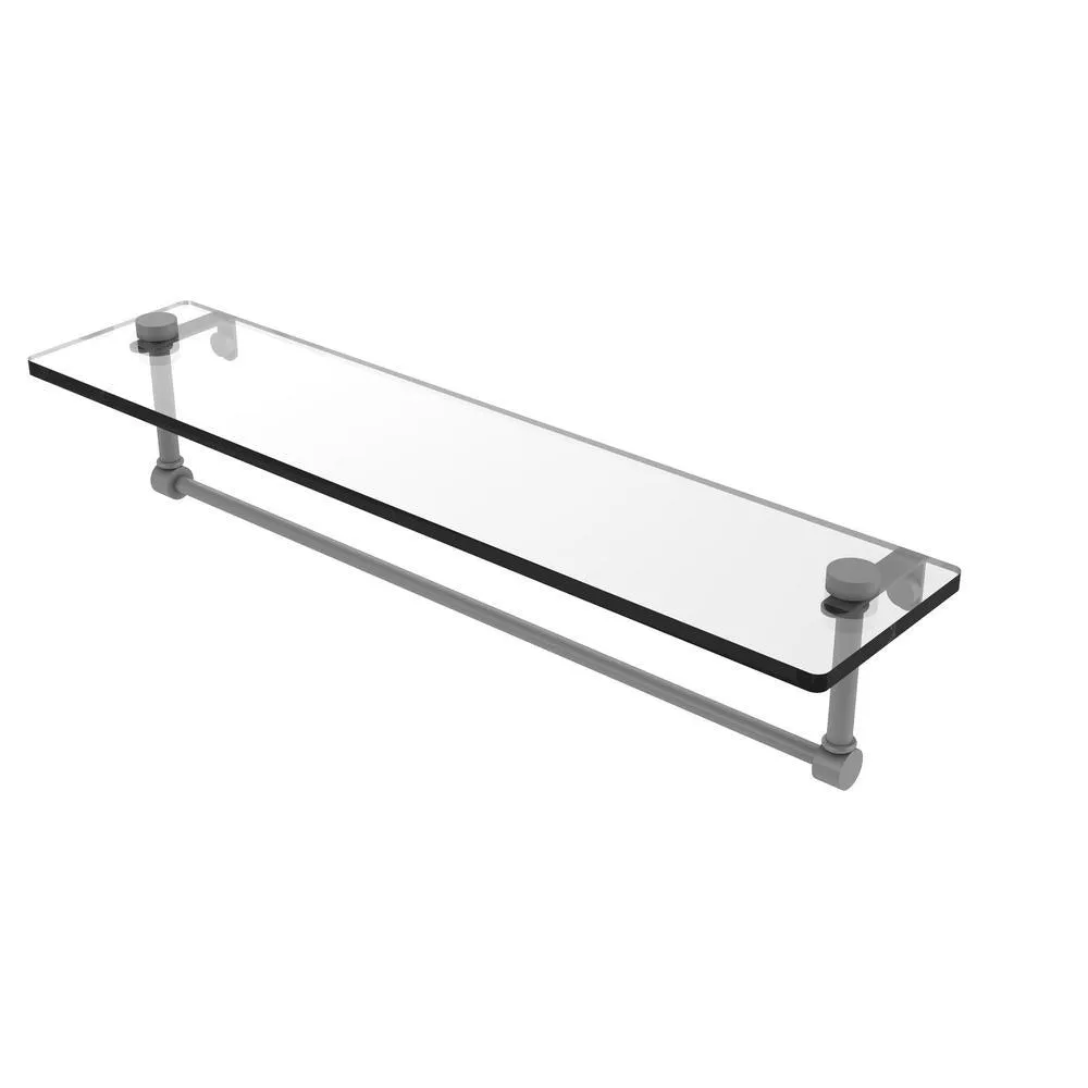22 in. L x 5 in. H x 5 in. W Clear Glass Vanity Bathroom Shelf with Towel Bar in Satin Nickel, photo 2 of 15