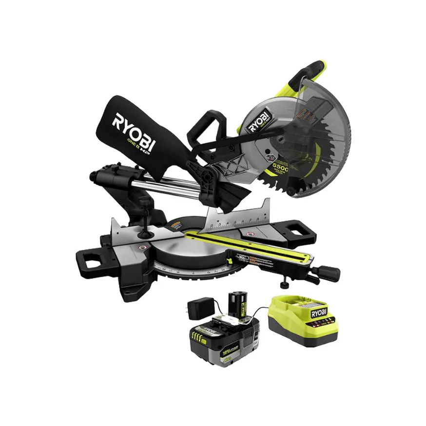 RYOBI 18-Volt ONE+ HP Brushless 10 in. Sliding Dual-Bevel Miter Saw Kit with 2.0 Ah Battery and Charger, photo 7 of 8