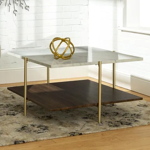 White Faux Marble Faux Marble Coffee Table