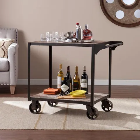 Gray Wood Base with Wood Top Kitchen Cart (20.5 × 34.25 × 30 in)