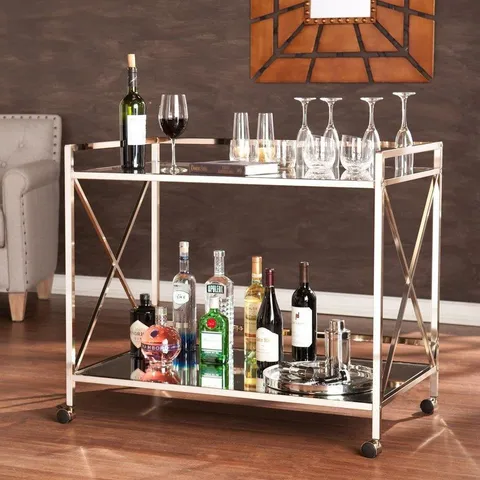 Gold Metal Base with Mirror Glass Top Kitchen Cart