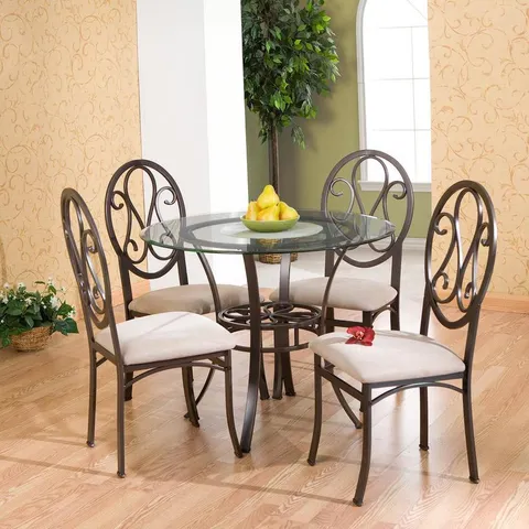 Lucianna Glass Top Round Dining Table with Dark Brown Metal Base