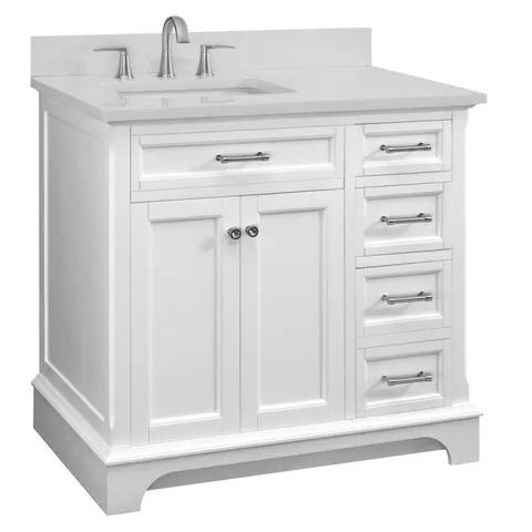 Roveland 36-in White Single Sink Bathroom Vanity with White Engineered Stone Top