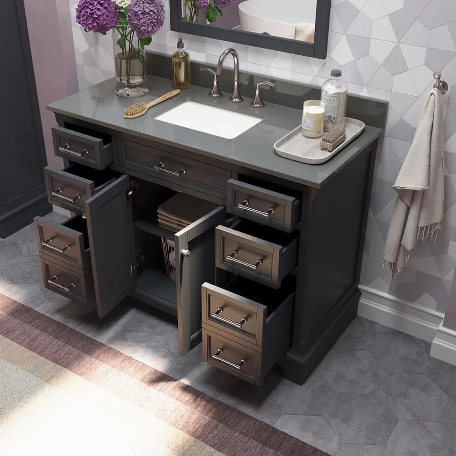 allen + roth Roveland 48-in Dark Gray Single Sink Bathroom Vanity with Dark Gray Engineered Stone Top, photo 8 of 11