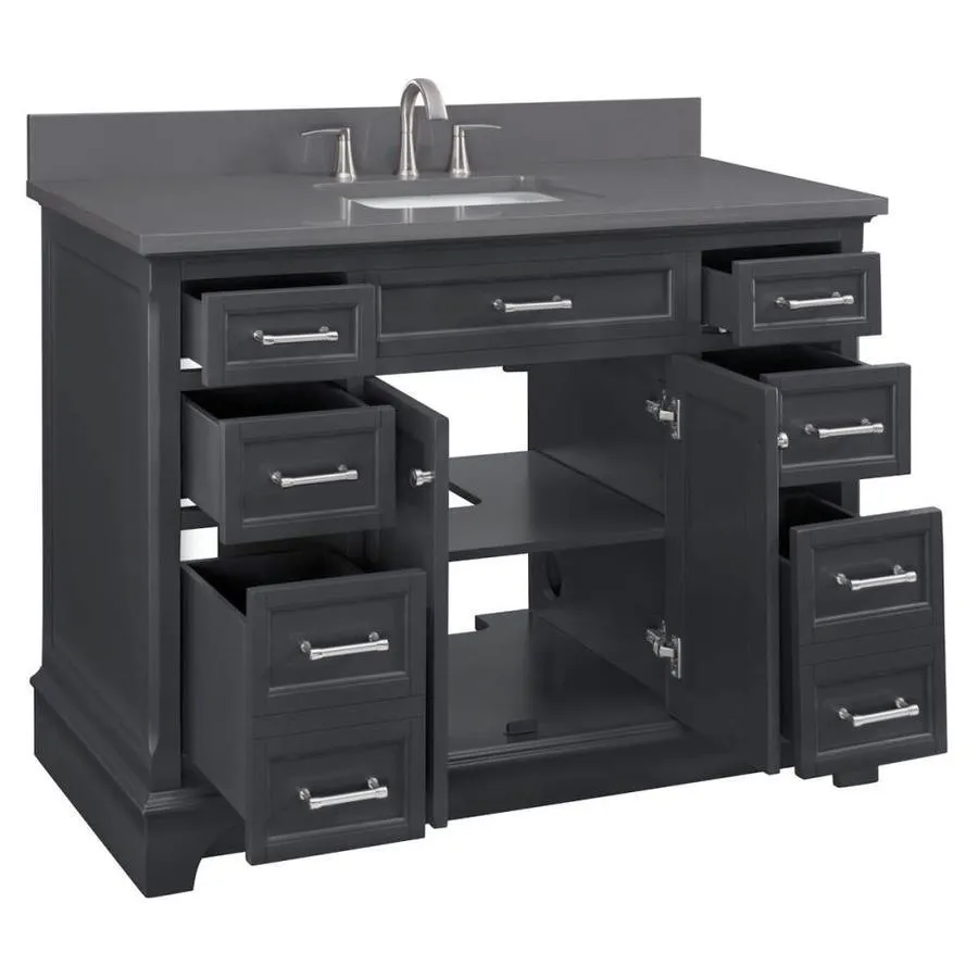 allen + roth Roveland 48-in Dark Gray Single Sink Bathroom Vanity with Dark Gray Engineered Stone Top, photo 3 of 11