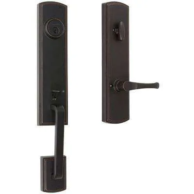 Sussex Oil-Rubbed Bronze Door Handleset with Springdale Lever Interior and Single Cylinder Deadbolt