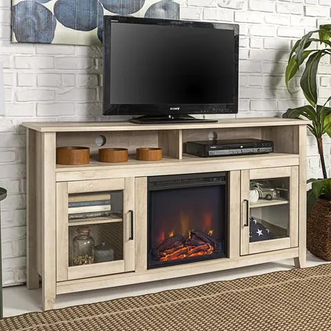 58-in W White Oak LED Electric Fireplace
