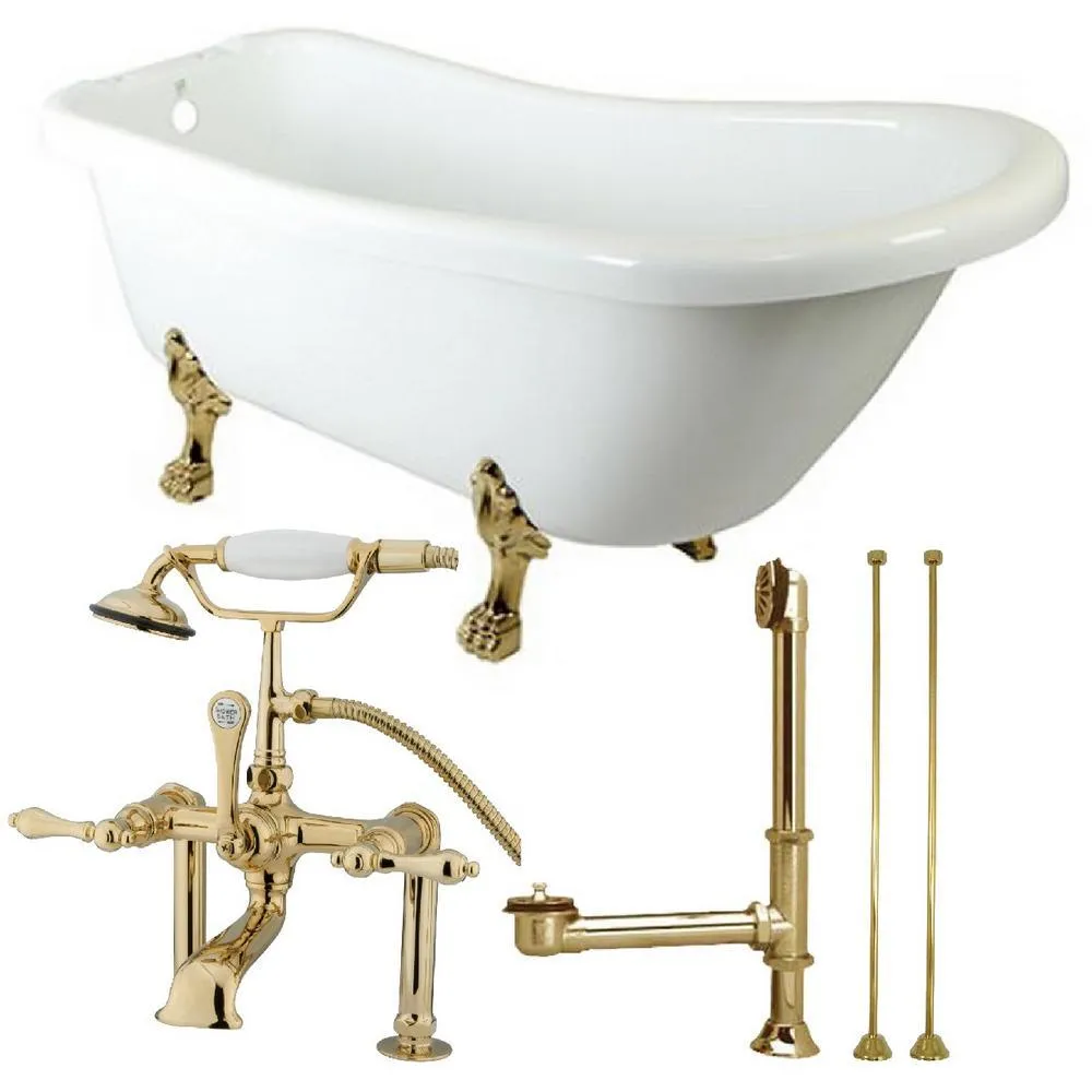 Slipper 5.6 ft. Acrylic Clawfoot Bathtub in White and Faucet Combo in Oil Rubbed Bronze, photo 6 of 7