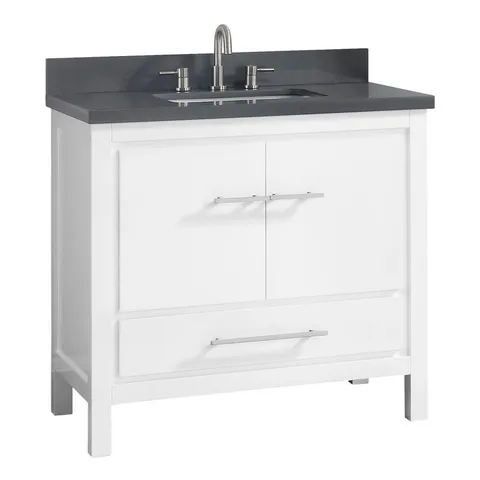 Riley 37-in White Single Sink Bathroom Vanity with Gray Quartz Top