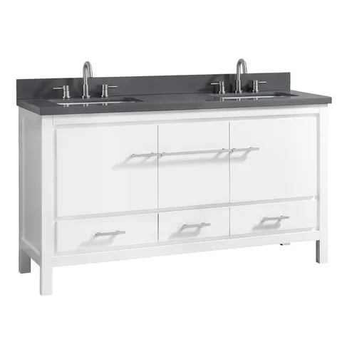 Riley 61-in White Double Sink Bathroom Vanity with Gray Quartz Top