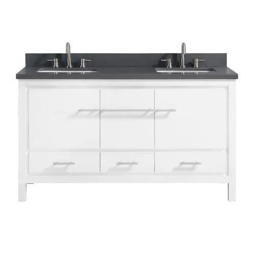 Azzuri Riley 61-in White Double Sink Bathroom Vanity with Gray Quartz Top, photo 4 of 5