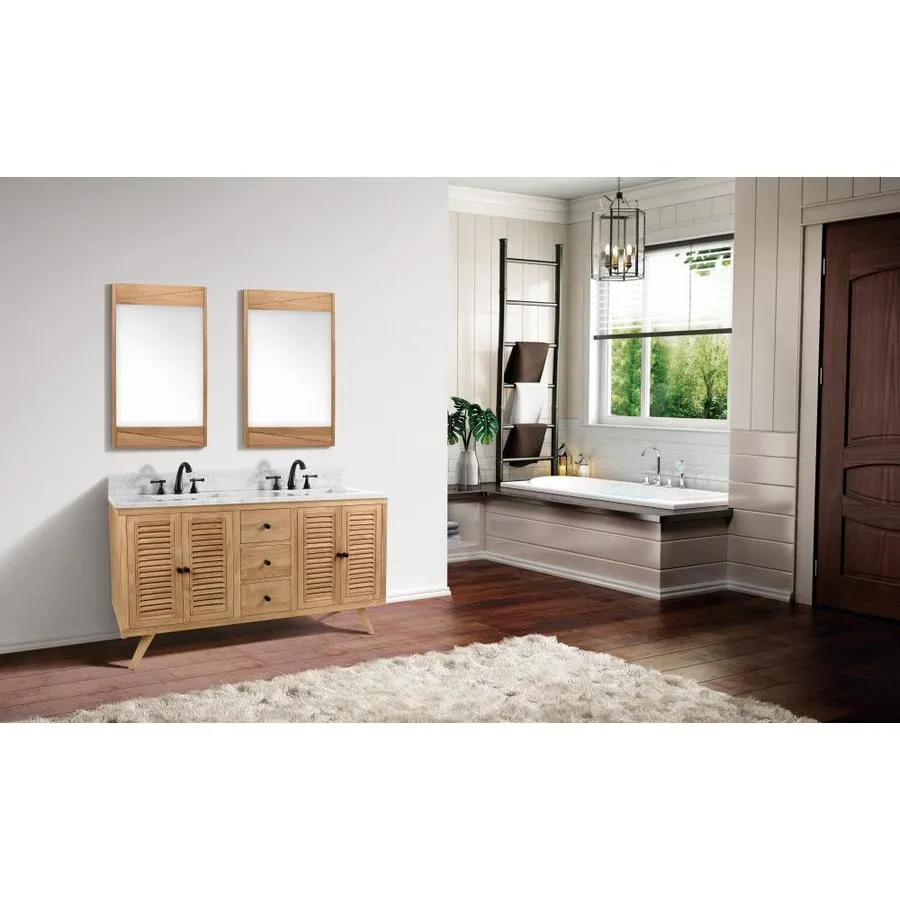 Avanity Harper 60-in Natural Teak Double Sink Bathroom Vanity Cabinet with Carrara White Marble Top, photo 3 of 12