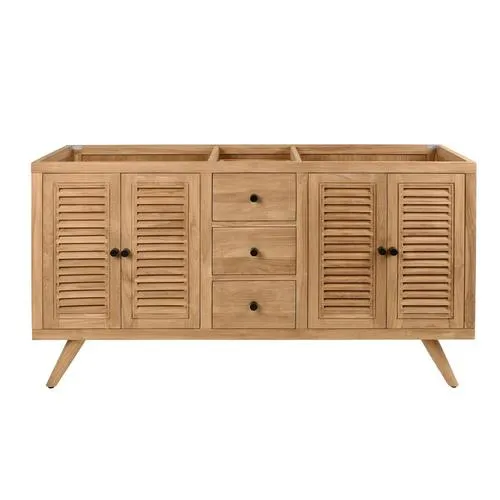 Avanity Harper 60-in Natural Teak Double Sink Bathroom Vanity Cabinet with Carrara White Marble Top, photo 4 of 12
