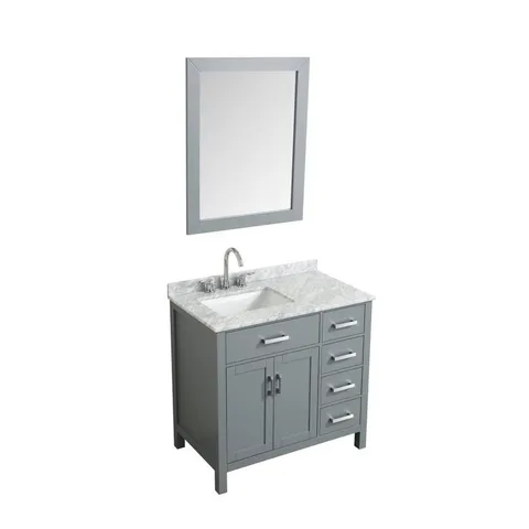 Hampton 37-in Gray Single Sink Bathroom Vanity with White Natural Marble Top