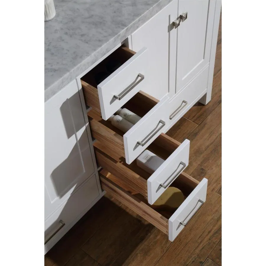 ARIEL Cambridge 61-in White Double Sink Bathroom Vanity with White Natural Marble Top (Mirror Included), photo 4 of 6