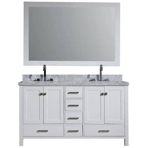 ARIEL Cambridge 61-in White Double Sink Bathroom Vanity with White Natural Marble Top (Mirror Included), photo 6 of 6