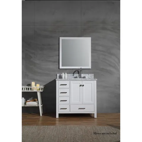 Cambridge 37-in White Single Sink Bathroom Vanity with White Natural Marble Top