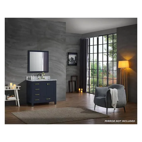 Cambridge 37-in Midnight Blue Single Sink Bathroom Vanity with White Natural Marble Top